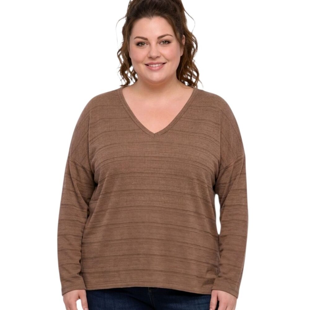 Columbia Heatherd Brown V-neck Long Sleeve Shirt Size 2X